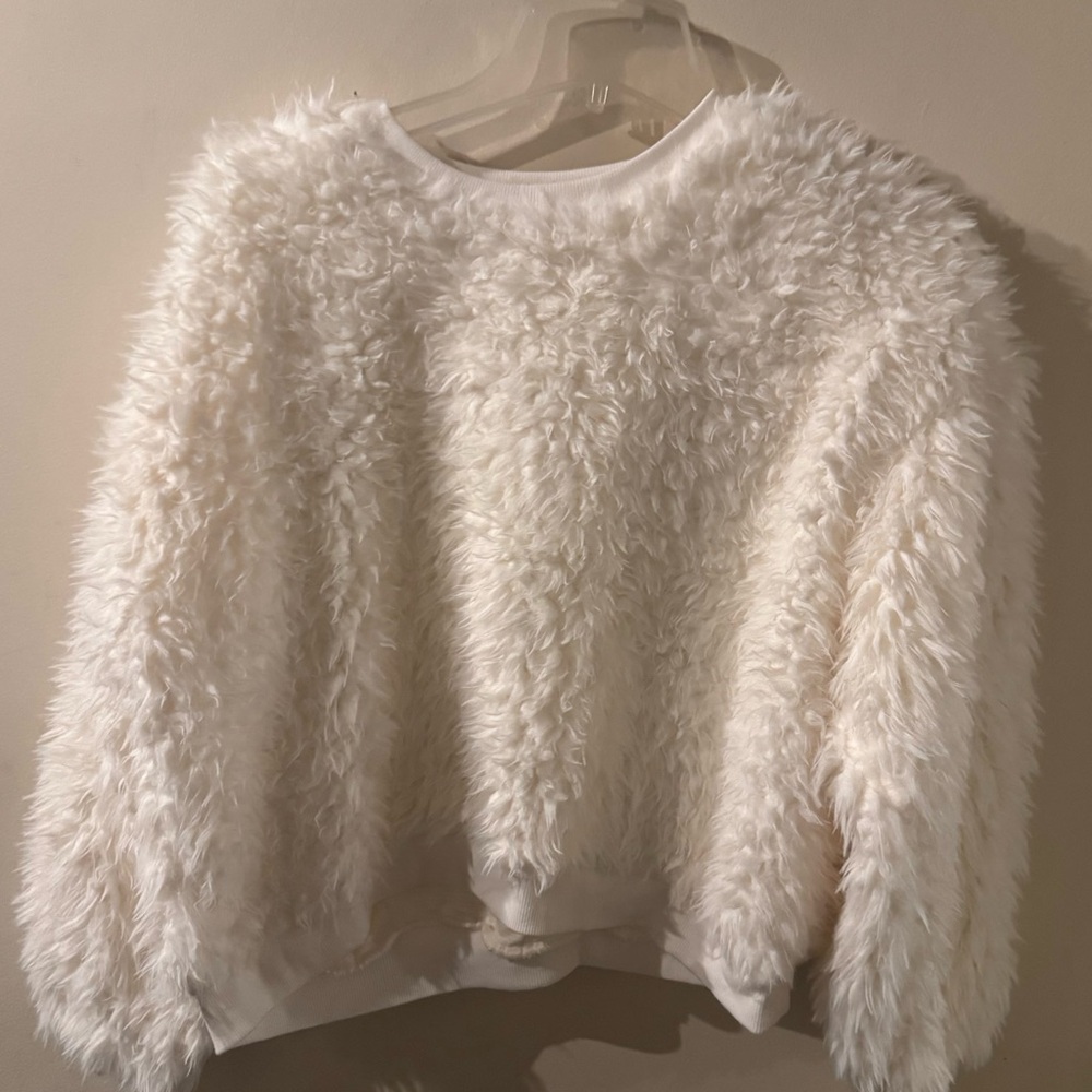 No Boundaries White Fuzzy Crew Neck Sweater